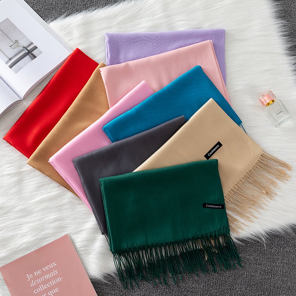 Cashmere Pashmina Wrap - Women Solid Scarf Cashmere Feeling Pashmina