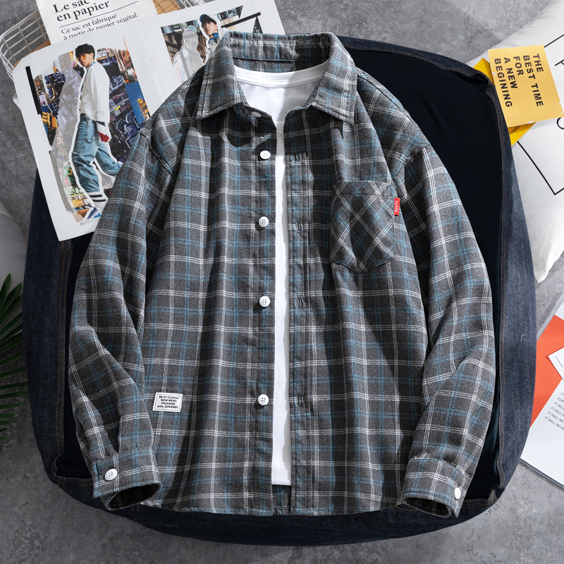 2025 Plaid shirt men's long-sl - Flannel Shirt Lined incelemesi ve fiyatı