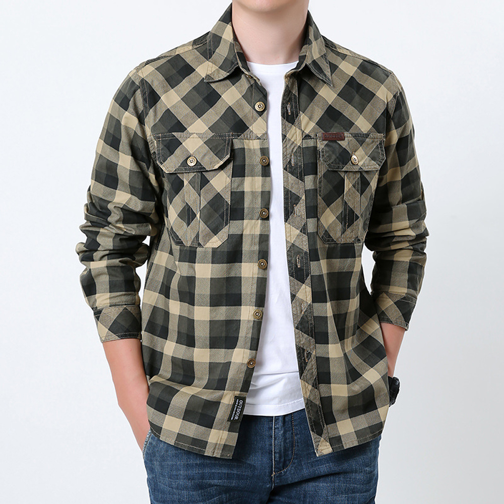 Spring Autumn Men's Cotton Pla - Flannel Shirt Lined incelemesi ve fiyatı